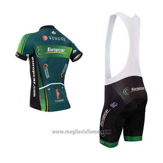 2014 Abbigliamento Ciclismo Europcar Verde Manica Corta e Salopette
